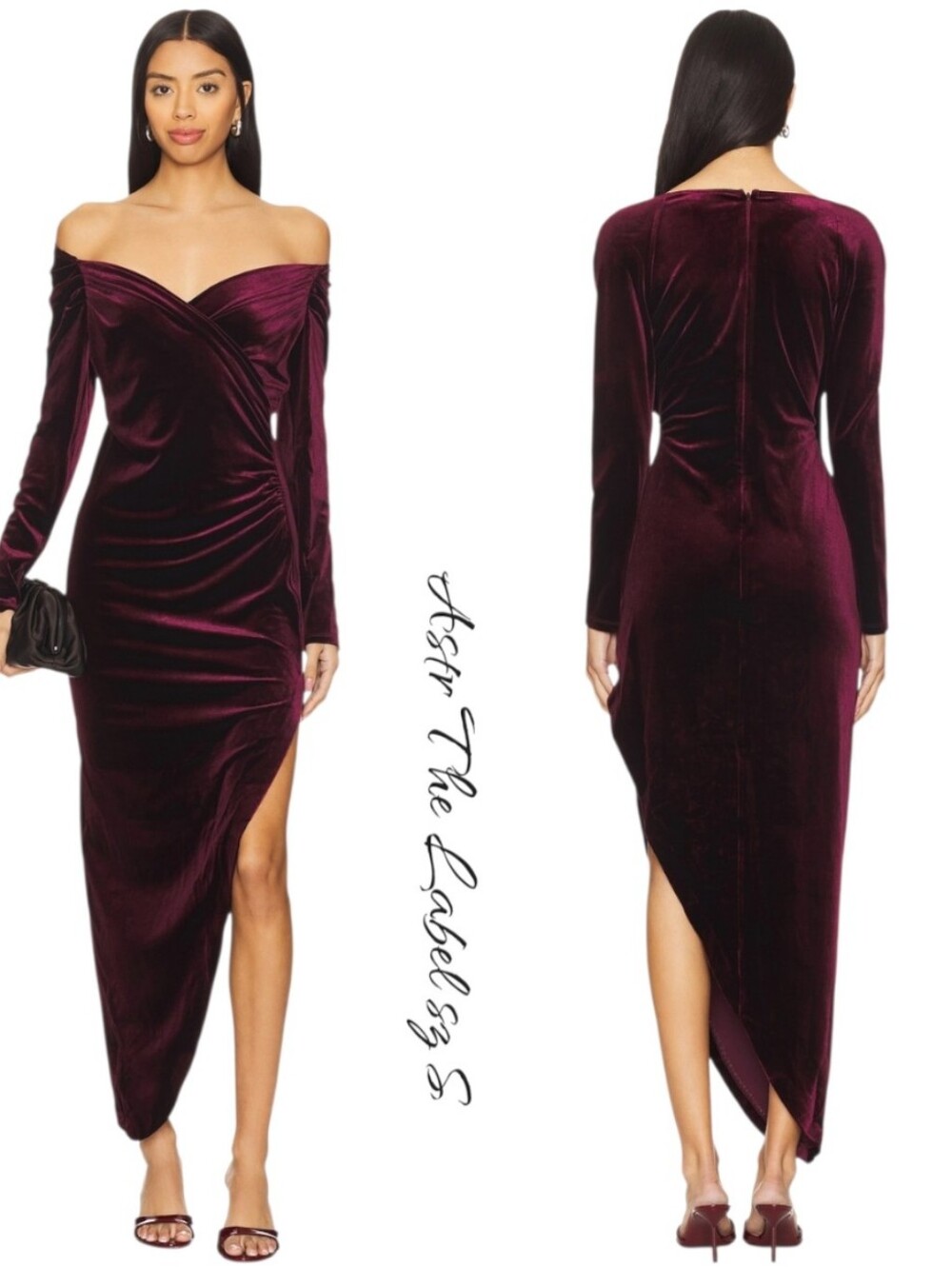 ASTR the Label Sirca Sirica Velvet Off Shoulder Asymmetric Midi Dress Wine M